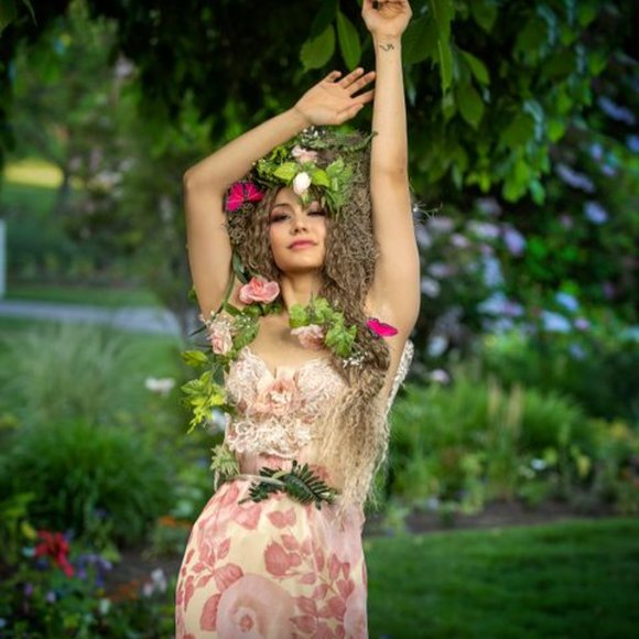 Sample Gown Only-ADRIENNE Pink Ivory Silk Chiffon Lace Wedding Gown - Picture 11 of 15